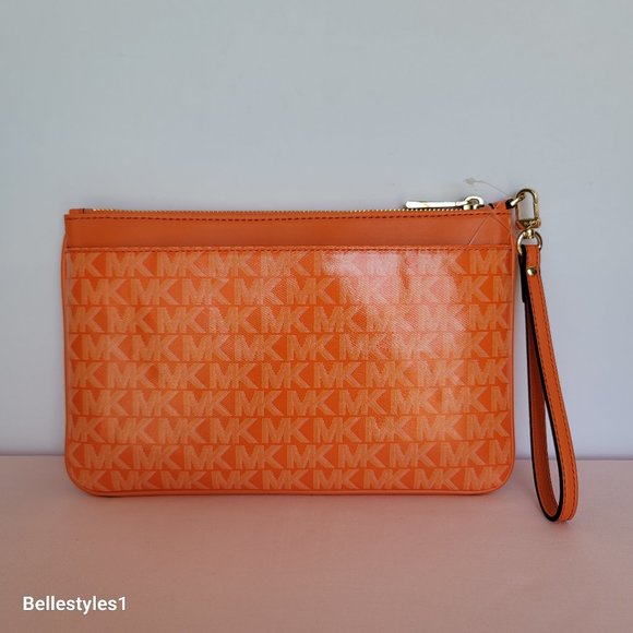 MICHAEL KORS Signature Logo Jet Set Large Top Zip Pouch/Wristlet- Apricot⭐ - Picture 7 of 16